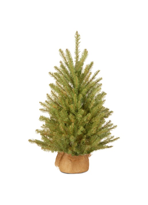National Tree Company Dunhill mini kunstkerstboom met jute zakje 91 cm - voorkant groen