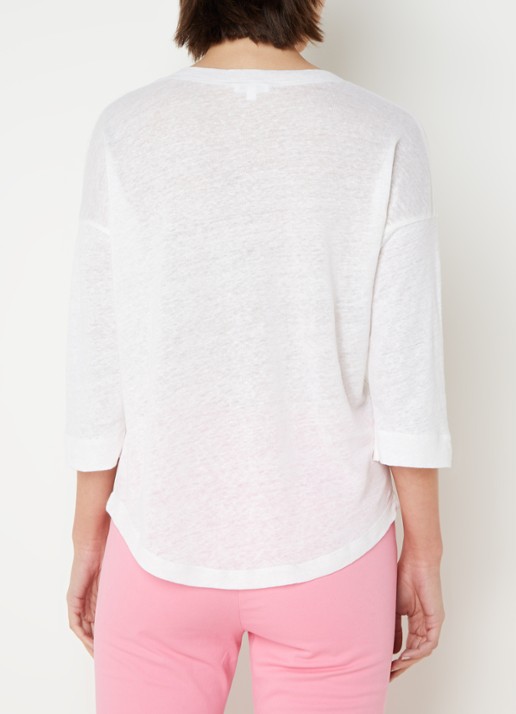 Neeve T-shirt van linnen met driekwart mouw en V-hals - achterkant wit