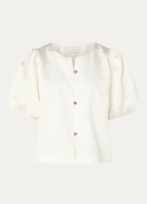 Neo Noir Aisa blouse van satijn - voorkant 4 gebroken wit
