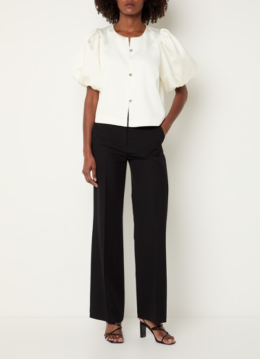 Neo Noir Aisa blouse van satijn - voorkant 5 gebroken wit
