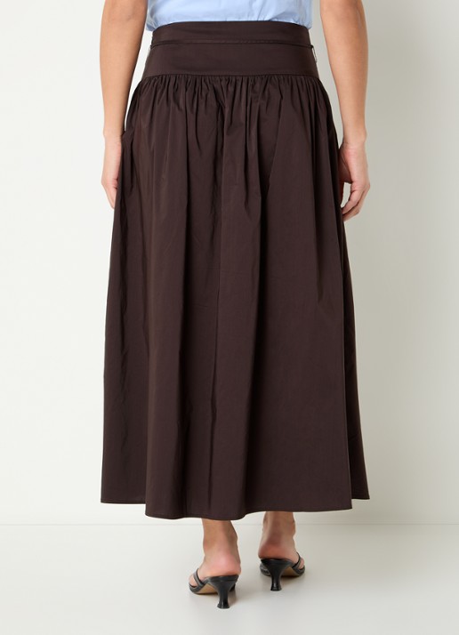 Neo Noir Anais maxi A-lijn rok met strikceintuur - achterkant 3 chocoladebruin