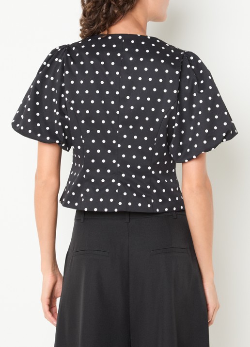 Neo Noir Anela blouse met stippenprint en pofmouw - achterkant 2 zwart