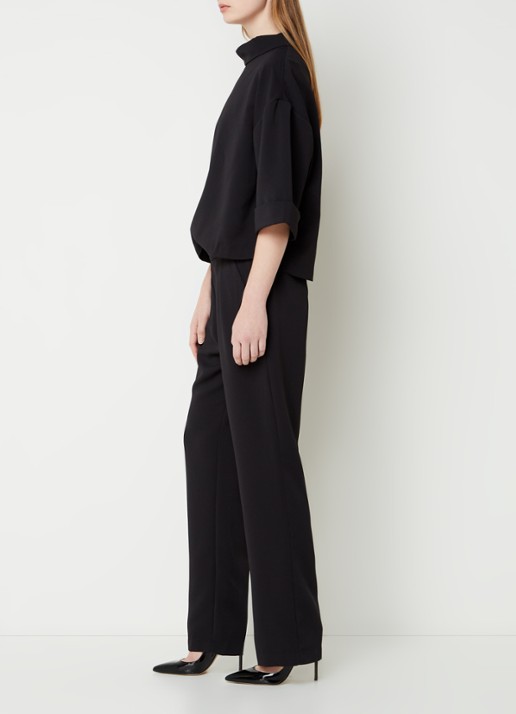 Neo Noir Arlo straight leg jumpsuit van crêpe - voorkant 4 zwart