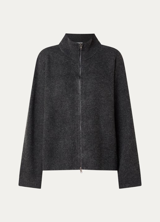 Neo Noir Asley fijngebreid vest met opstaande kraag - voorkant 2 antraciet
