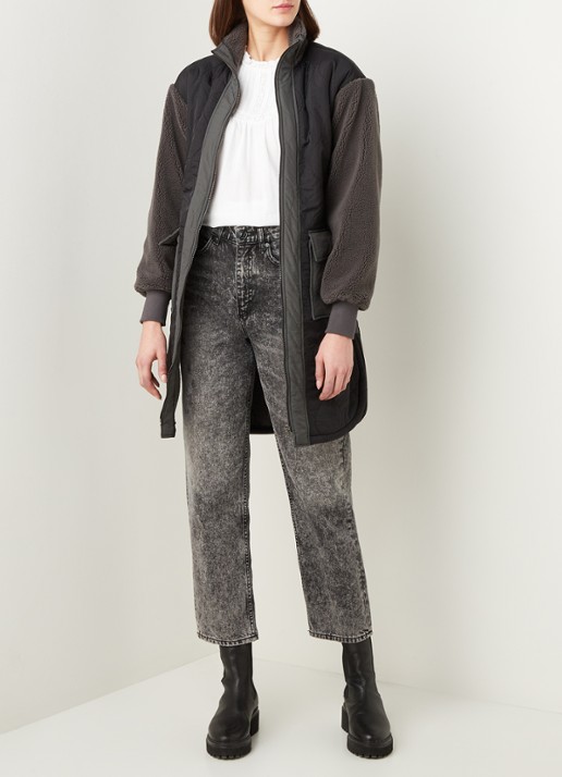 Neo Noir Atomic teddy jas met strikceintuur - voorkant 4 antraciet