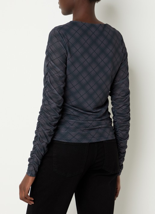 Neo Noir Bea top van mesh met ruitdessin - achterkant 4 grijs