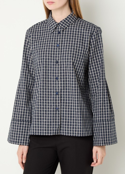 Neo Noir Bedaz blouse met ruitdessin en pailletten