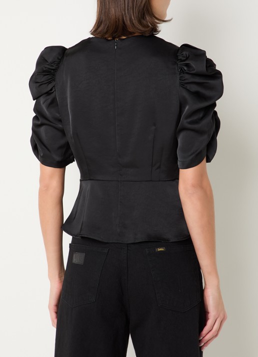 Neo Noir Benua blouse met pofmouw - achterkant 3 zwart