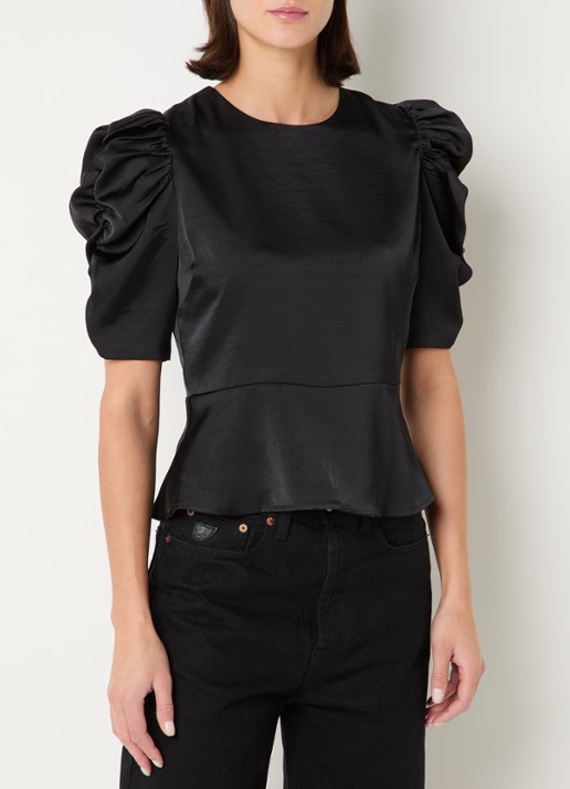 Neo Noir Benua blouse met pofmouw - detail 4 zwart