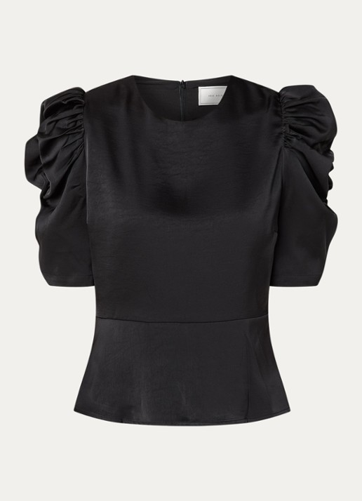 Neo Noir Benua blouse met pofmouw - voorkant zwart