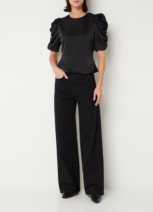Neo Noir Benua blouse met pofmouw - voorkant 2 zwart