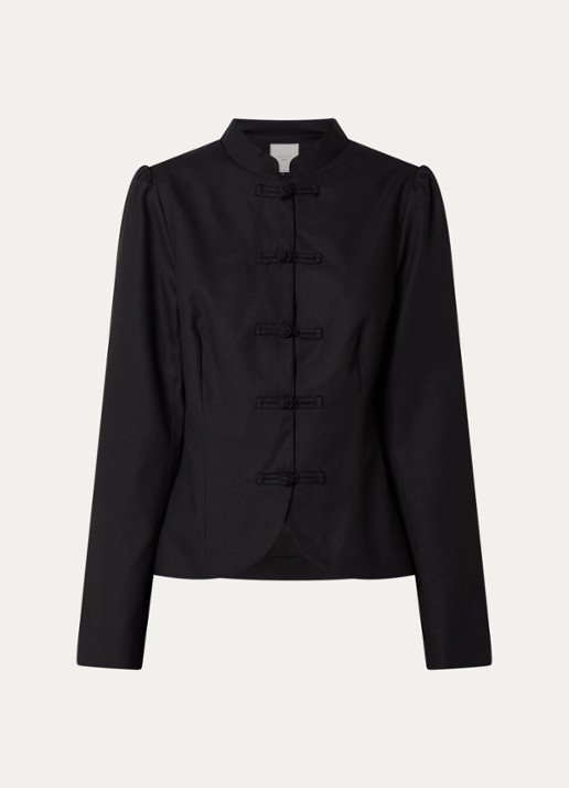 Neo Noir Blazer in linnenblend met pofmouw - voorkant 3 zwart