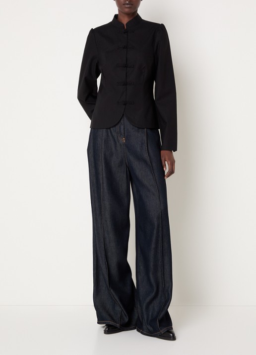 Neo Noir Blazer in linnenblend met pofmouw - voorkant 4 zwart