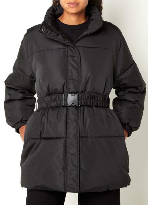 Neo Noir Bobbie puffer jack met ceintuur - detail zwart