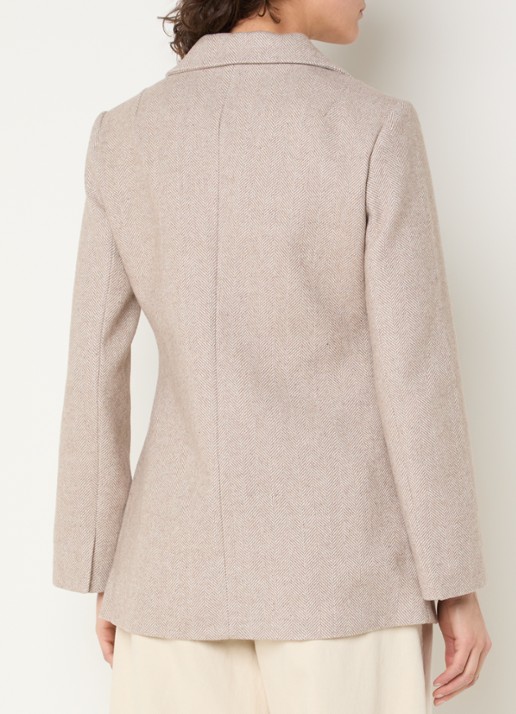 Neo Noir Bowie blazer in wolblend met visgraatdessin en paspelzakken - achterkant creme