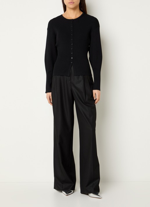 Neo Noir Briano vest met ribstructuur - voorkant 2 zwart