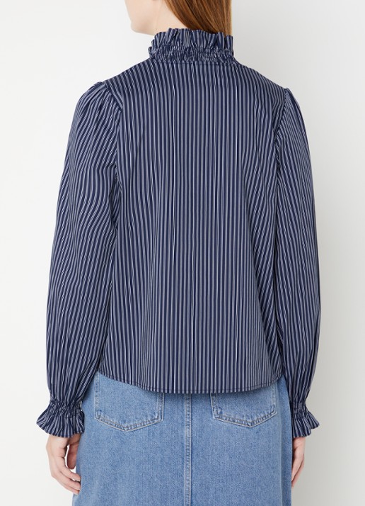 Neo Noir Brielle blouse met V-hals en streepprint  - achterkant 5 donkerblauw