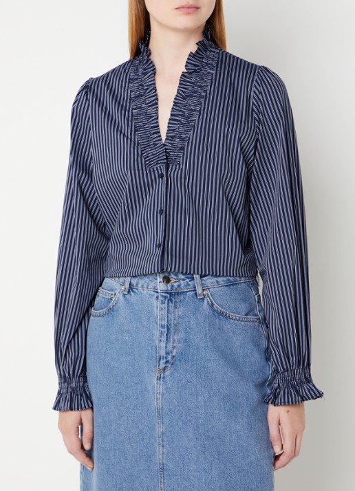 Neo Noir Brielle blouse met V-hals en streepprint  - detail 3 donkerblauw