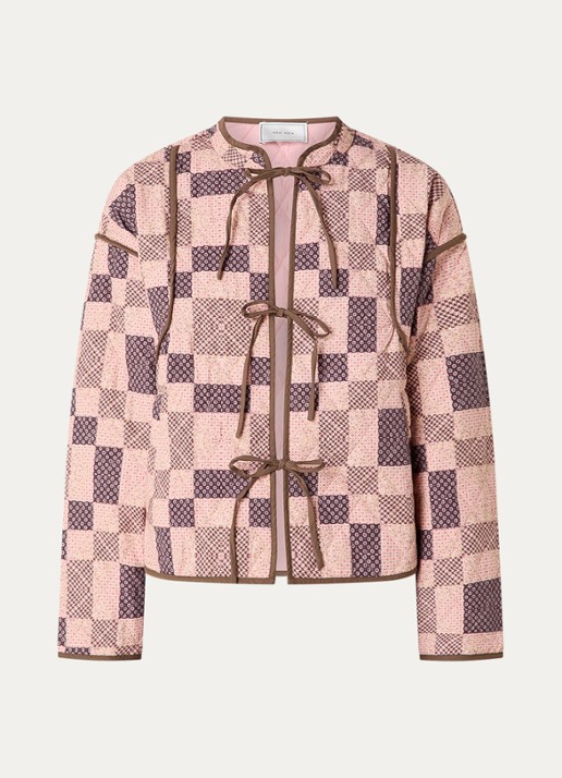 Neo Noir Calah gewatteerd jack met quilt patroon en print - voorkant 2 lichtroze