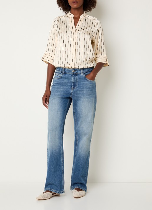 Neo Noir Camile blouse van satijn met print - voorkant 2 gebroken wit