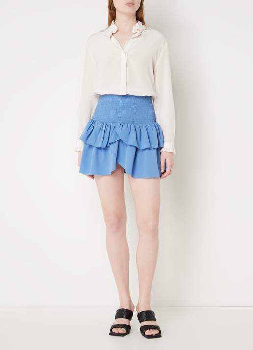 Neo Noir Carin minirok met smockwerk en volant  - voorkant 3 blauw