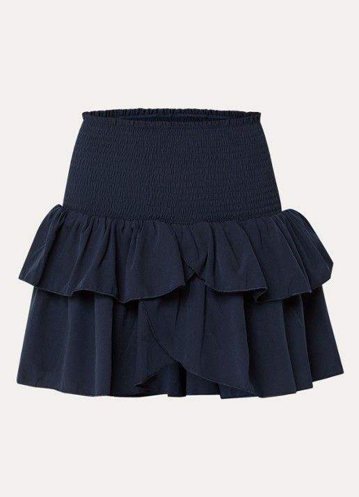 Neo Noir Carin minirok met smockwerk en volant  - voorkant 3 donkerblauw
