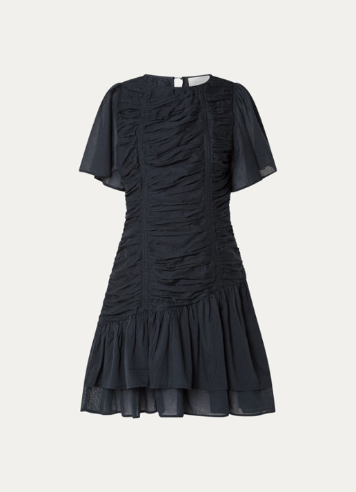 Neo Noir Circle S mini jurk met ruches en vlindermouw - voorkant 2 donkerblauw
