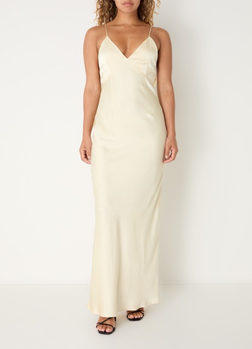 Neo Noir Colly maxi avondjurk met applicatie - detail lichtgeel