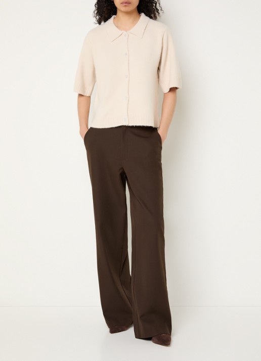 Neo Noir Cunna grofgebreide polo in wolblend - voorkant 4 beige