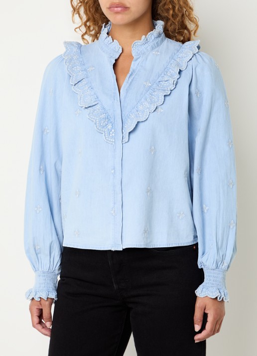 Neo Noir Degas blouse met bloemborduring - detail 4 lichtblauw