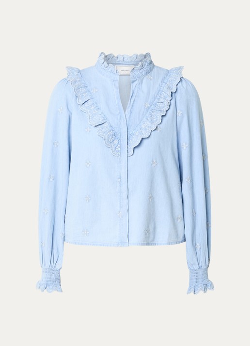 Neo Noir Degas blouse met bloemborduring - voorkant 2 lichtblauw