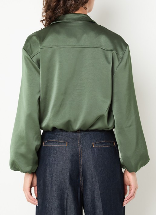 Neo Noir Denielle cropped bomberjack van satijn met steekzakken - achterkant groen