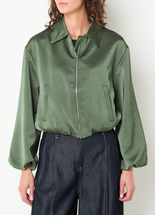 Neo Noir Denielle cropped bomberjack van satijn met steekzakken