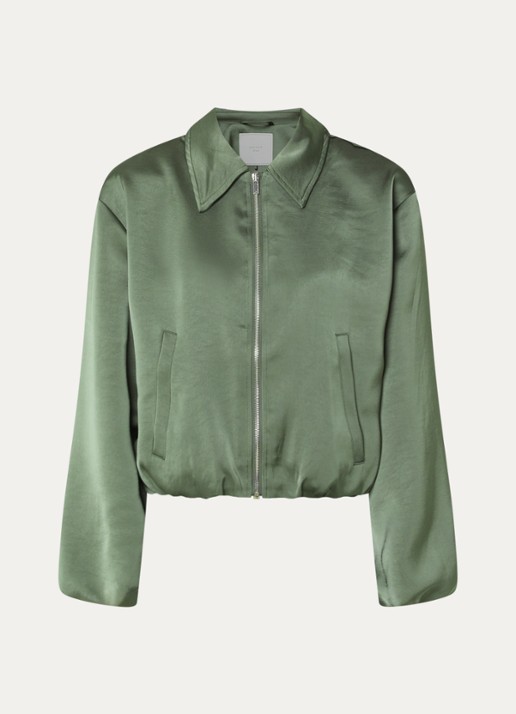 Neo Noir Denielle cropped bomberjack van satijn met steekzakken - voorkant 3 groen