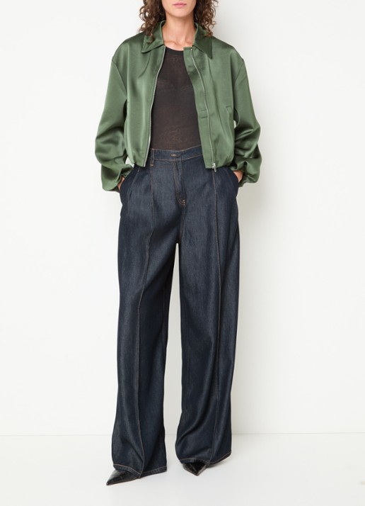Neo Noir Denielle cropped bomberjack van satijn met steekzakken - voorkant 4 groen