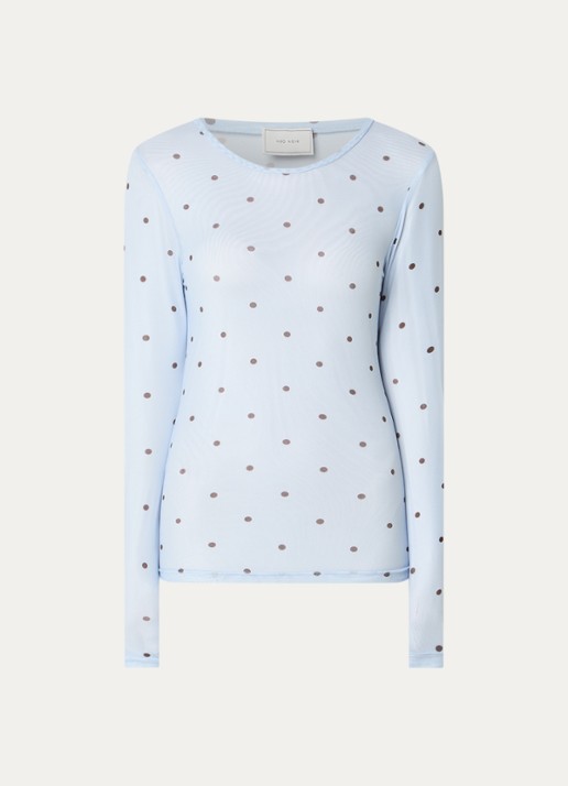 Neo Noir Ella Space semi-transparante top van mesh met stippenprint - voorkant 3 lichtblauw