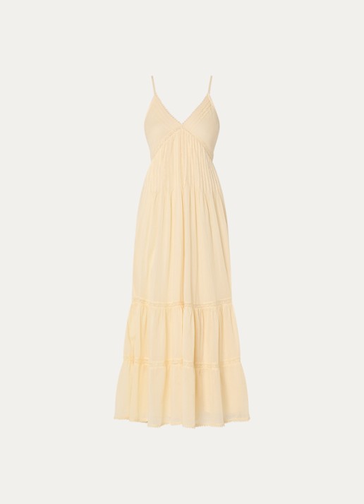 Neo Noir Elorie maxi jurk met broderie - voorkant 2 lichtgeel