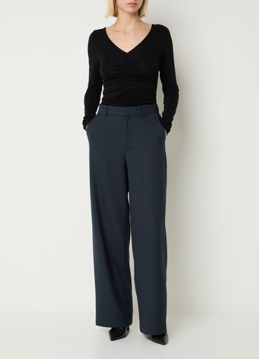 Neo Noir Emmett high waist straight fit pantalon met steekzakken - voorkant 4 donkerblauw