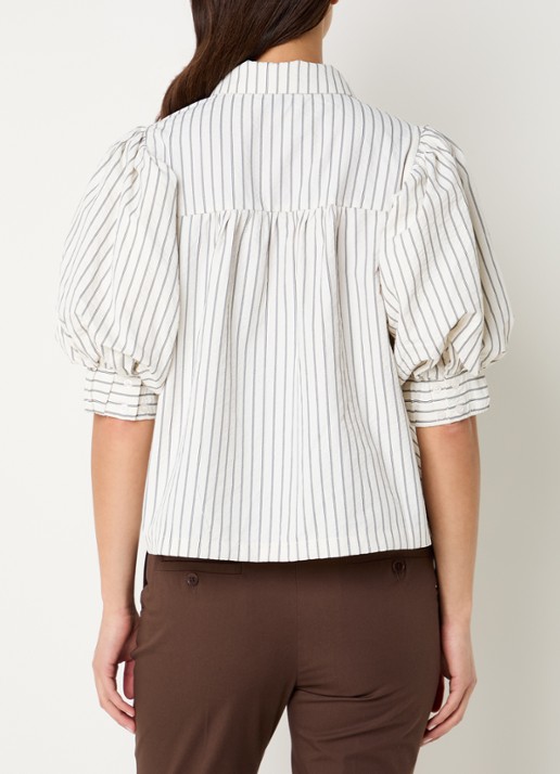 Neo Noir Etta blouse met ballonmouw en streepprint - achterkant 2 gebroken wit