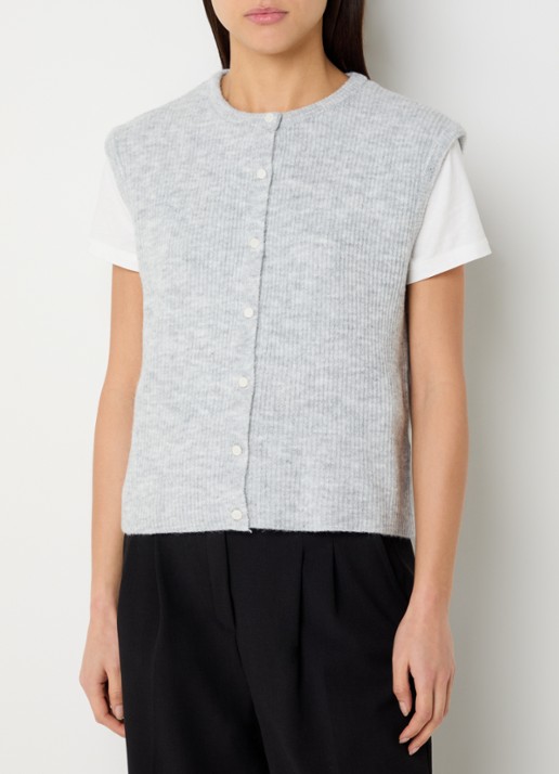 Neo Noir Everest ribgebreid gilet met ronde hals - detail 4 lichtgrijs