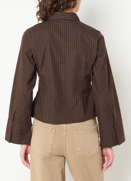 Neo Noir Fenli blouse met ruitdessin en asymmetrisch detail - achterkant aubergine
