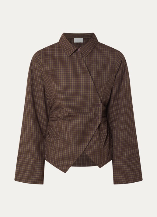 Neo Noir Fenli blouse met ruitdessin en asymmetrisch detail - voorkant 2 aubergine