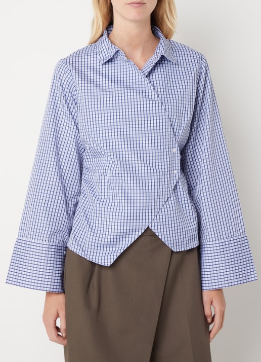 Neo Noir Fenli blouse met ruitdessin en asymmetrische zoom