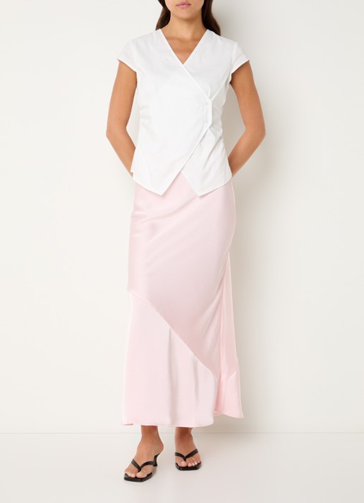 Neo Noir Fidi wikkel top met smockwerk  - voorkant 2 wit
