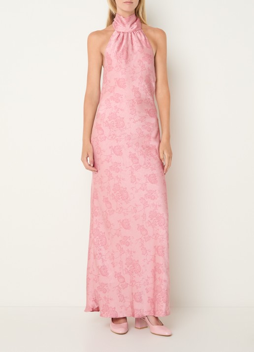 Neo Noir Fiona maxi jurk met print - detail 2 lichtroze
