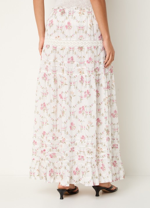 Neo Noir Fippo maxi rok met bloemenprint en details van kant - achterkant 4 wit