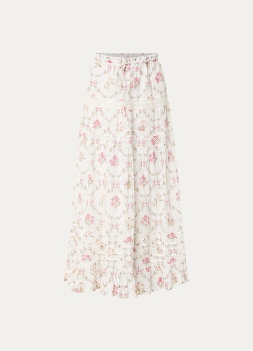 Neo Noir Fippo maxi rok met bloemenprint en details van kant - voorkant 2 wit