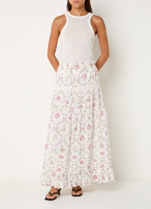 Neo Noir Fippo maxi rok met bloemenprint en details van kant - voorkant 3 wit
