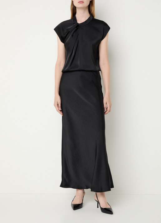 Neo Noir Fleur tuniek van satijn - voorkant 4 zwart