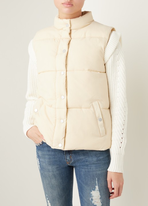 Neo Noir Frankie gewatteerde bodywarmer met steekzakken - detail creme